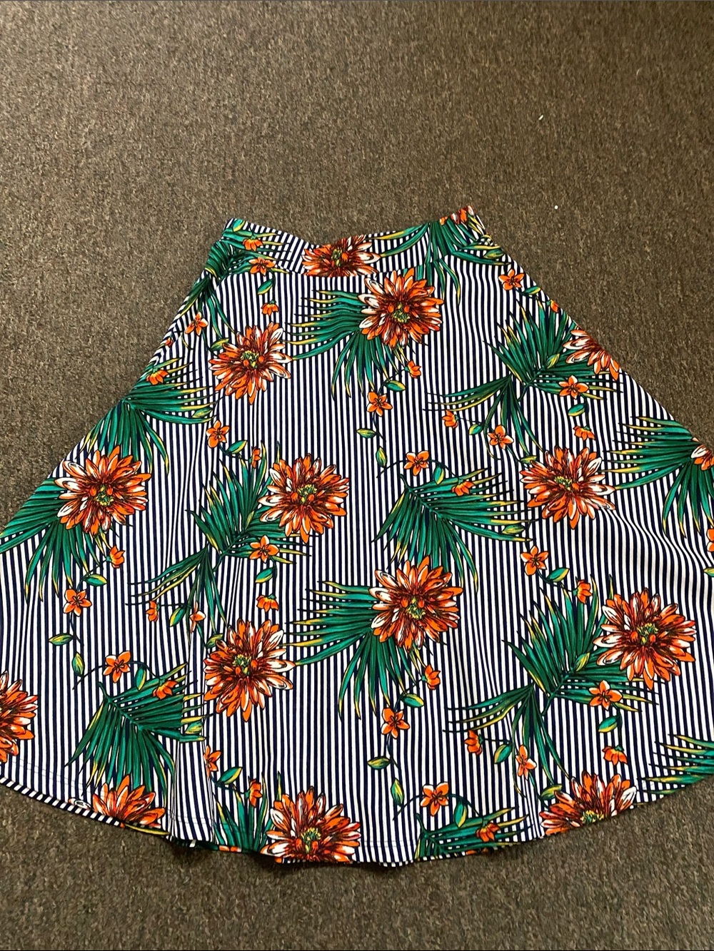Faith and Joy Navy & White Striped Skirt with Orange Floral Print